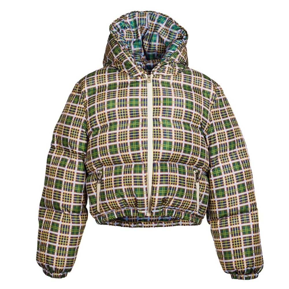 Hilary McMillan Plaid Cropped Puffer Jacket Large